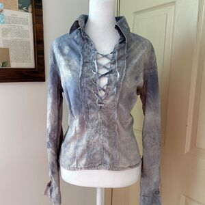 Guess Women's Grey and White Blouse